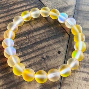 8mm Yellow Mystic Glass Bead Stretch Bracelet